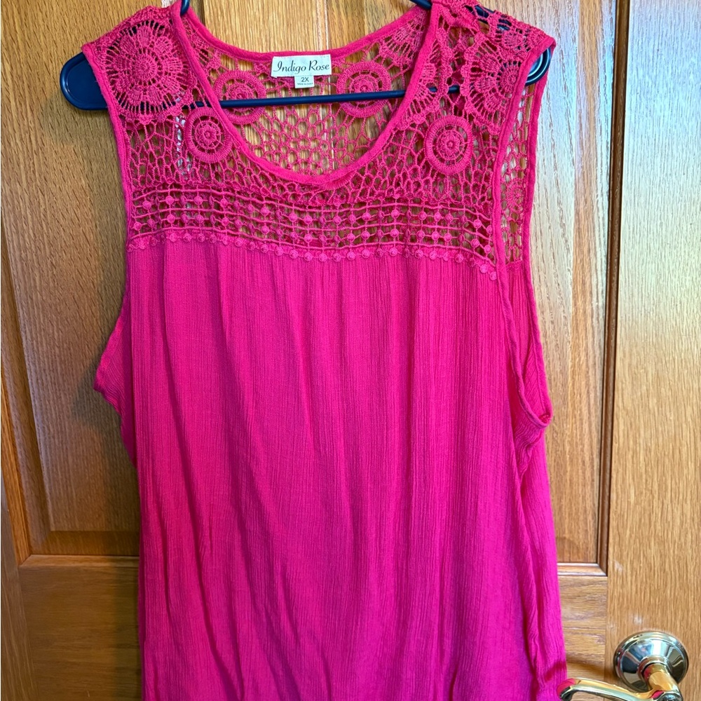 Indigo Rose Magenta Crochet Detail Tank Top